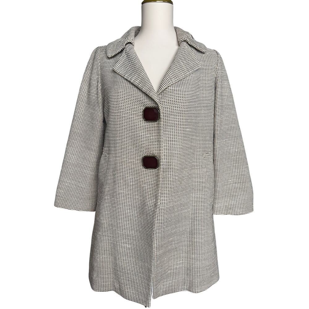 Mine Korean Design Textured Silk Blend Swing Coat Jacket Snap Front Small